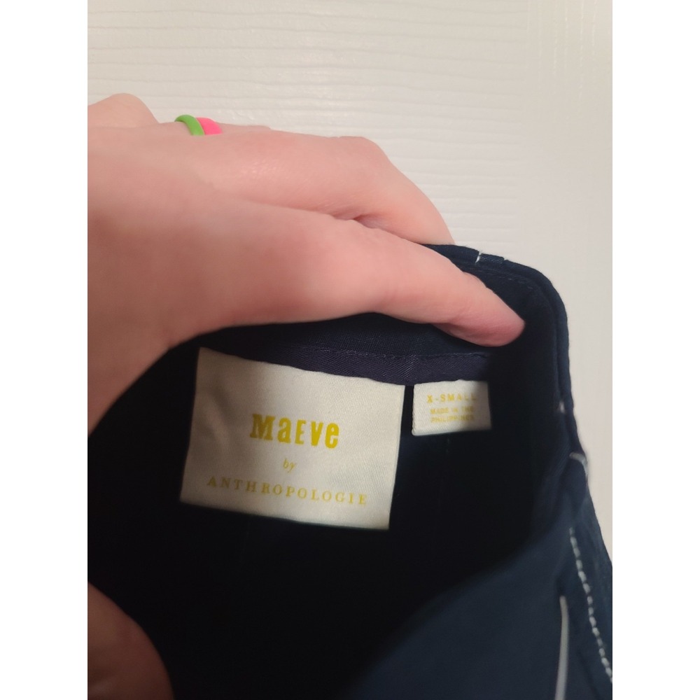 Maeve By Anthropologie Navy Blue Midi Skirt With White Stitching - Picture 9 of 15